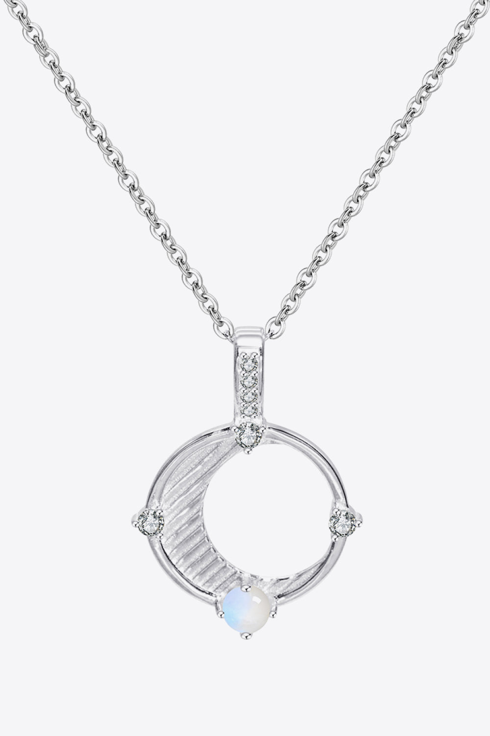 Inlaid Zircon and Natural Moonstone Pendant Necklace-TOPS / DRESSES-[Adult]-[Female]-Silver-One Size-2022 Online Blue Zone Planet