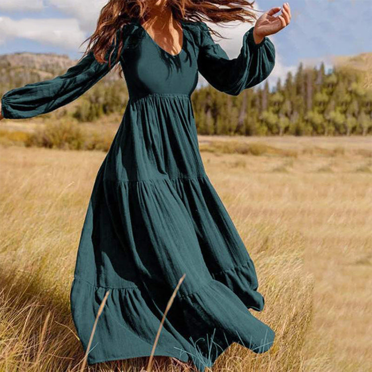 Blue Zone Planet |  solid Color Elegant Long Sleeve Dress BLUE ZONE PLANET