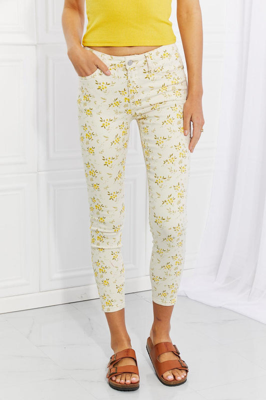 Judy Blue Full Size Golden Meadow Floral Skinny Jeans BLUE ZONE PLANET