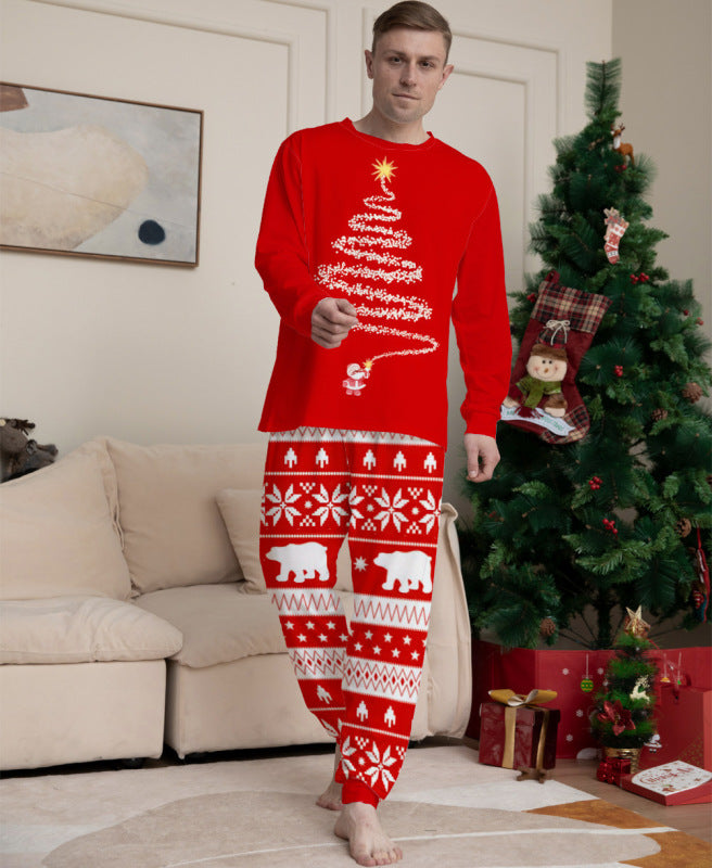 Home clothes printed pajamas Christmas parent-child round neck long sleeve suit-TOPS / DRESSES-[Adult]-[Female]-Red Christmas Print 3-S-2022 Online Blue Zone Planet