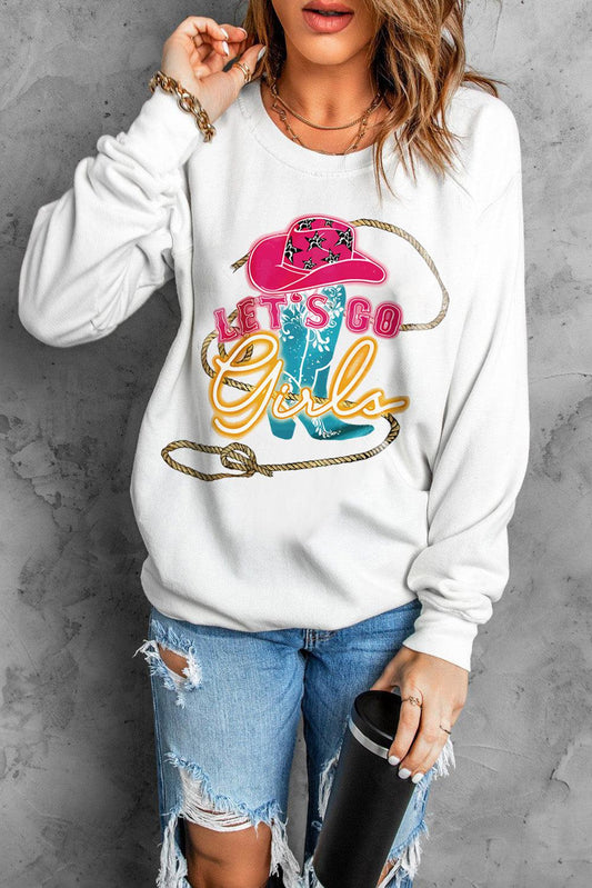 LET'S GO GIRLS Graphic Round Neck Sweatshirt BLUE ZONE PLANET