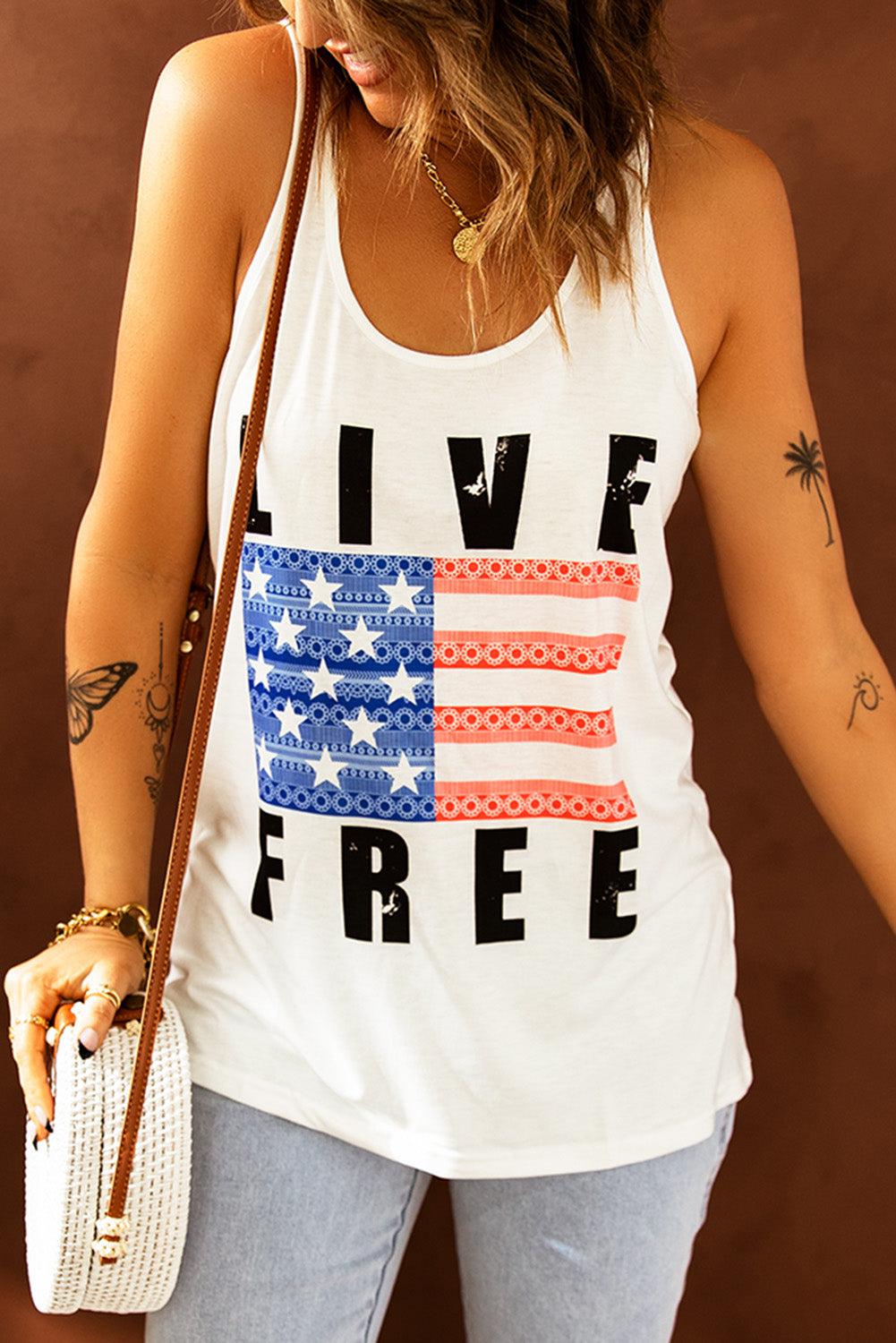 LIVE FREE Stars and Stripes Graphic Tank-TOPS / DRESSES-[Adult]-[Female]-Blue Zone Planet