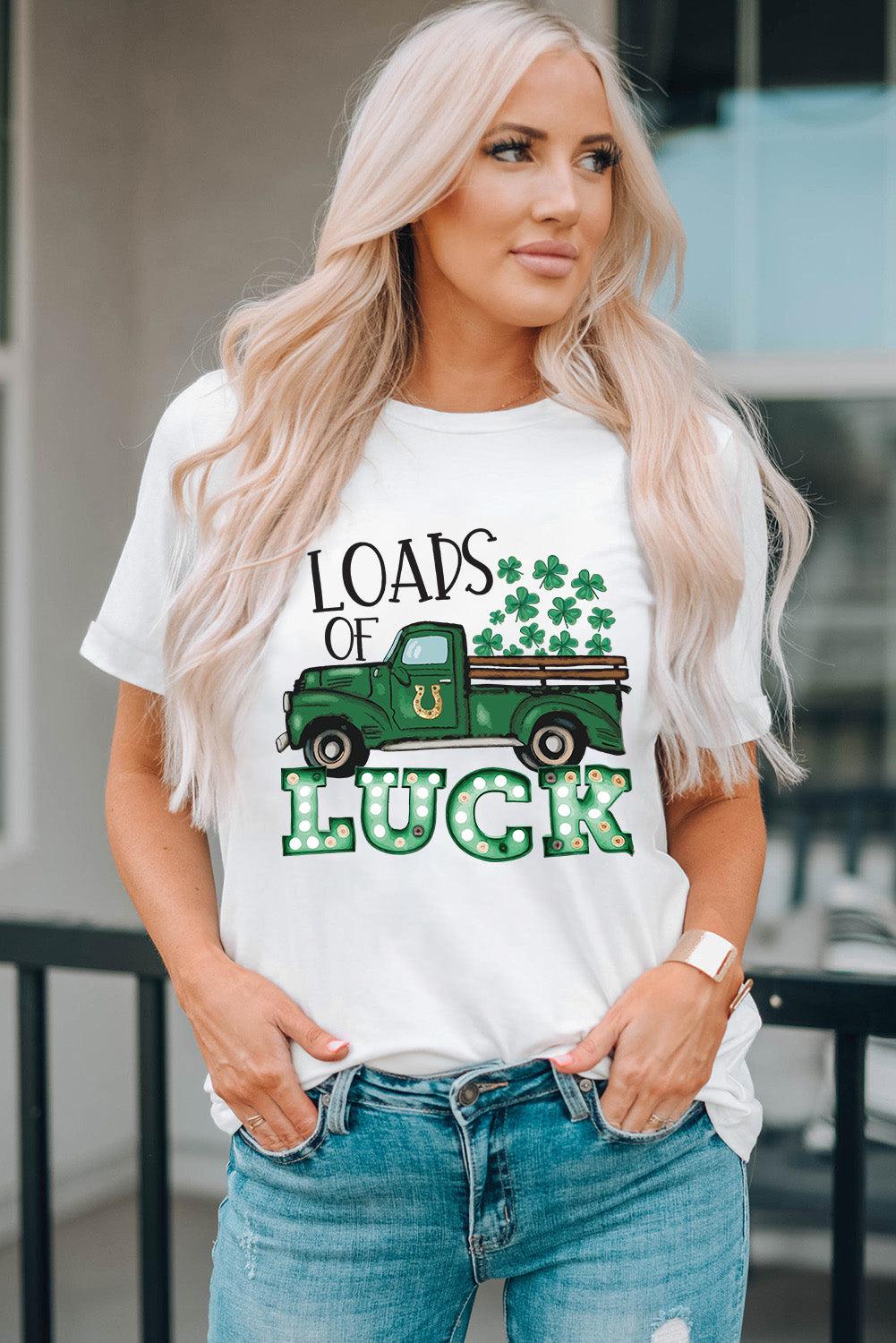 LOADS OF LUCK Graphic Round Neck Tee BLUE ZONE PLANET