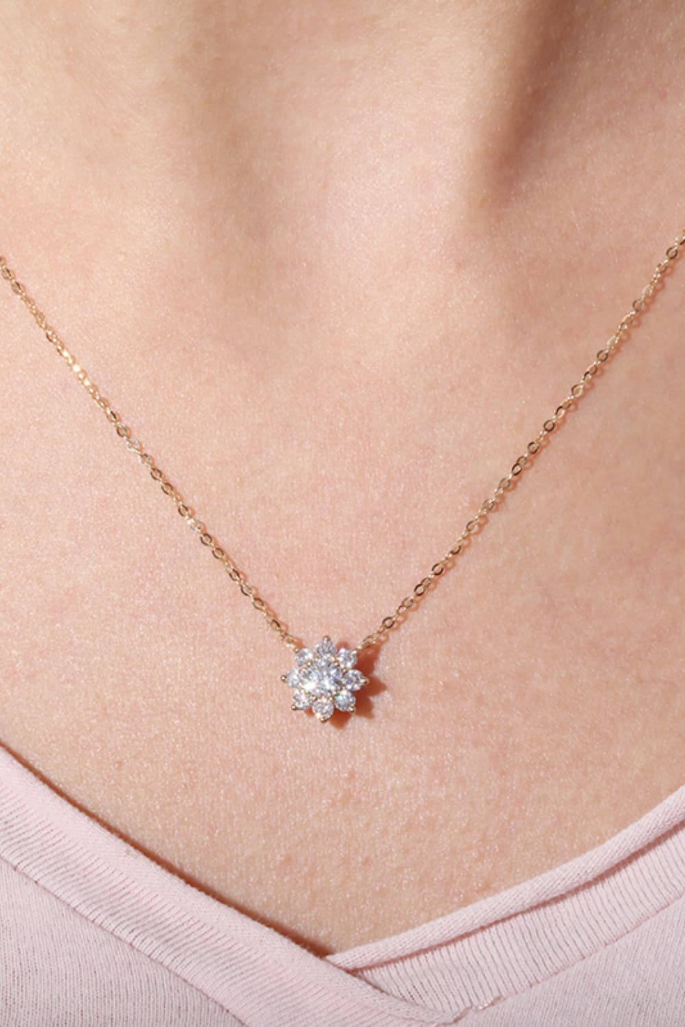 Lab-Grown Diamond Flower Necklace-PENDANTS-[Adult]-[Female]-Rose Gold-One Size-2022 Online Blue Zone Planet