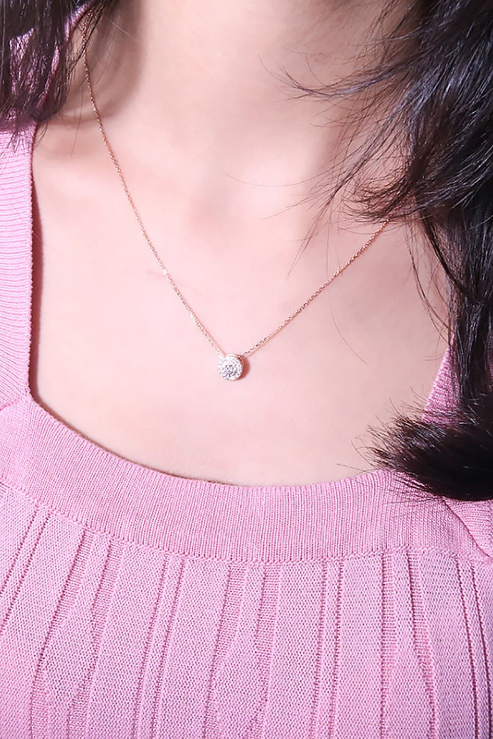 Lab-Grown Diamond Round Pendant 18K Rose Gold Necklace-PENDANTS-[Adult]-[Female]-Rose Gold-One Size-2022 Online Blue Zone Planet
