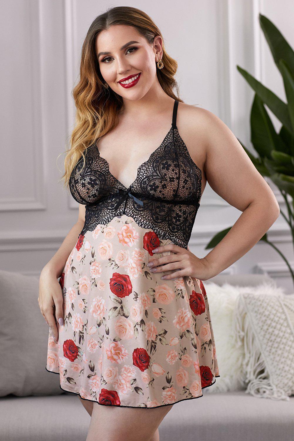 Lace Bra Splicing Floral Babydoll BLUE ZONE PLANET