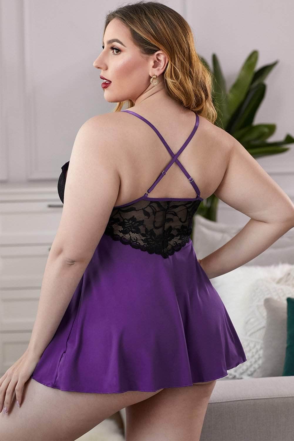 Lace See-Through Plus Size Chemise BLUE ZONE PLANET