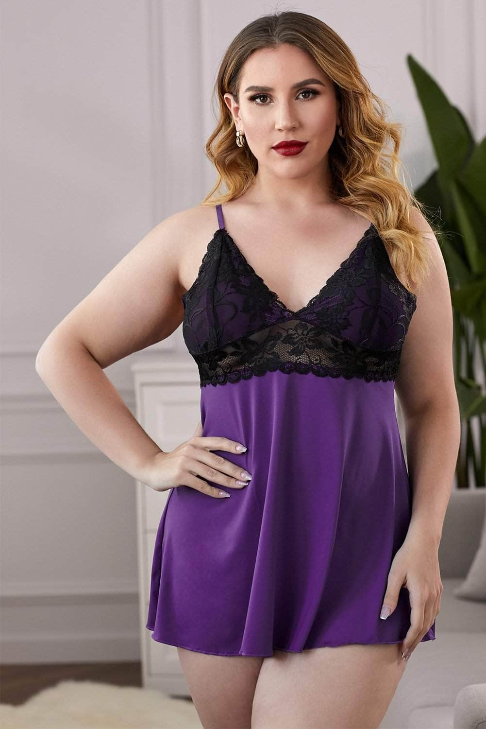 Lace See-Through Plus Size Chemise BLUE ZONE PLANET