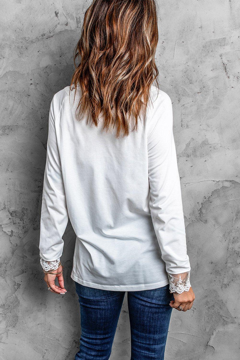 Lace Trim Long Sleeve Henley-TOPS / DRESSES-[Adult]-[Female]-Blue Zone Planet