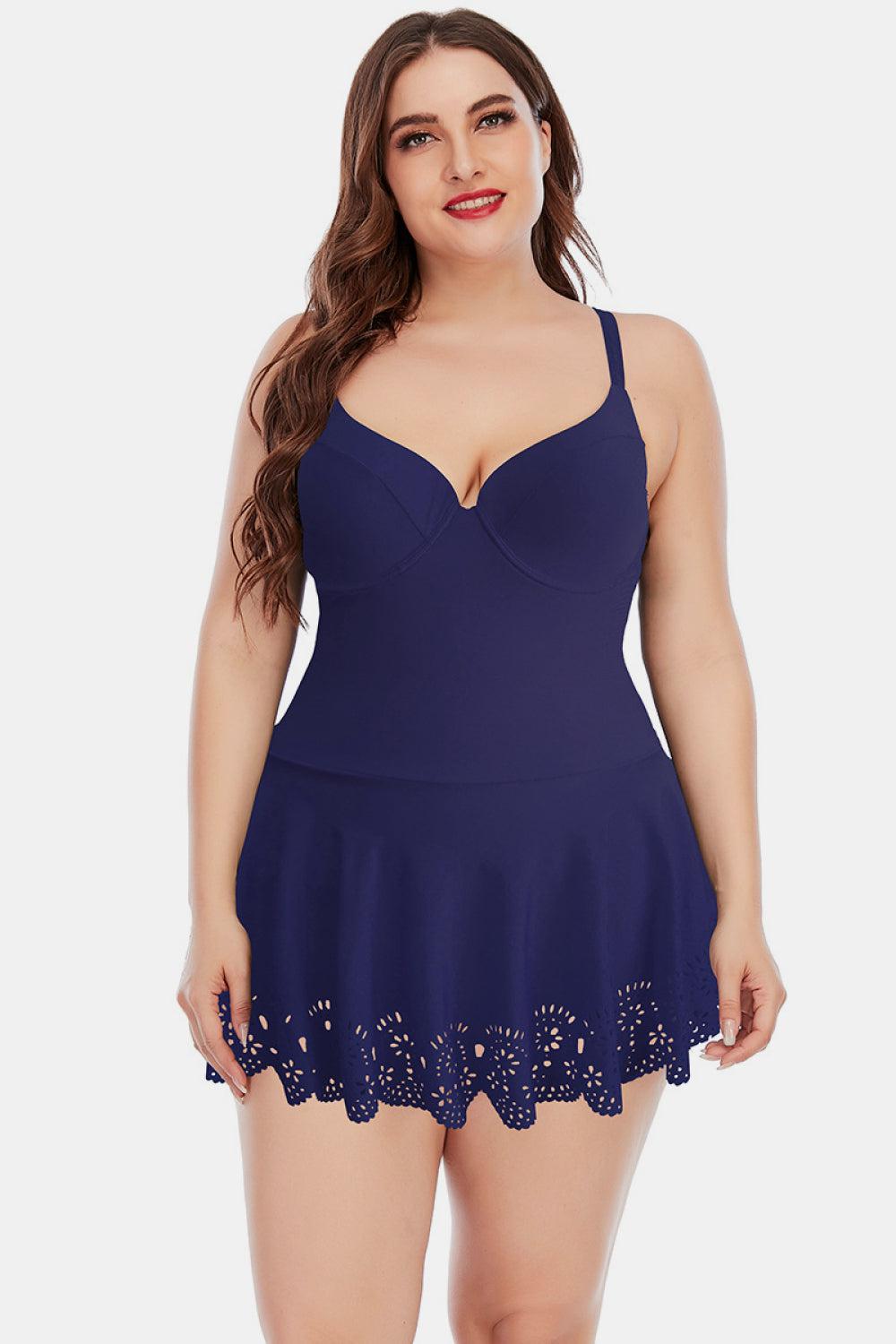 Lace Trim Sweetheart Neck Swim Dress BLUE ZONE PLANET