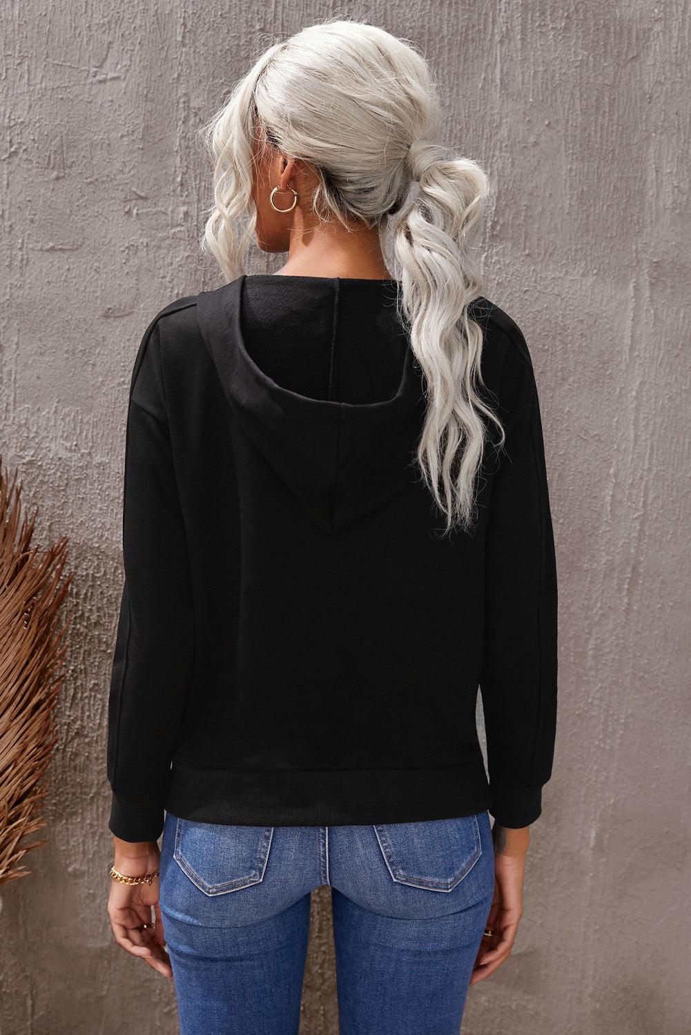 Lace-Up Dropped Shoulder Hoodie BLUE ZONE PLANET