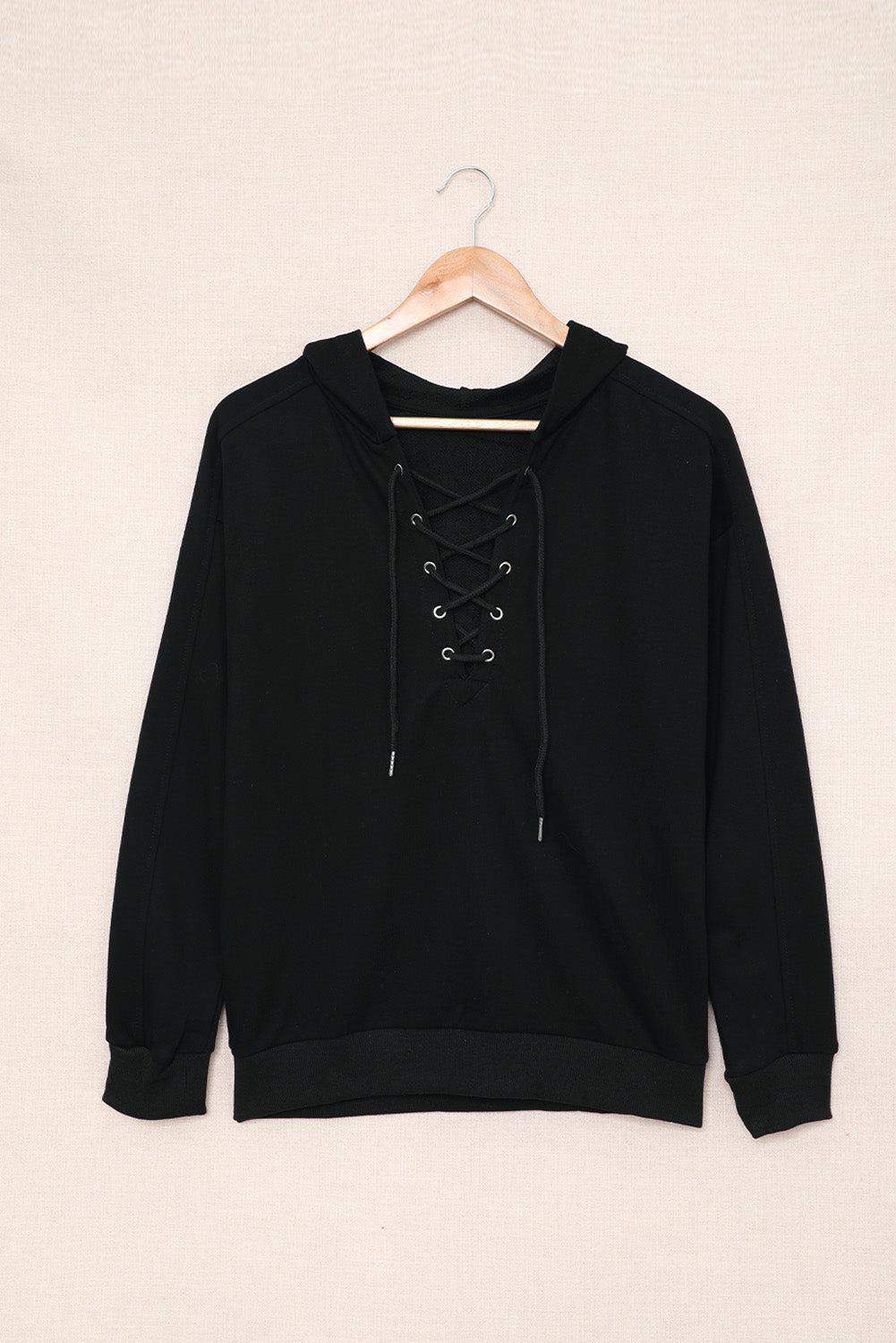 Lace-Up Dropped Shoulder Hoodie BLUE ZONE PLANET