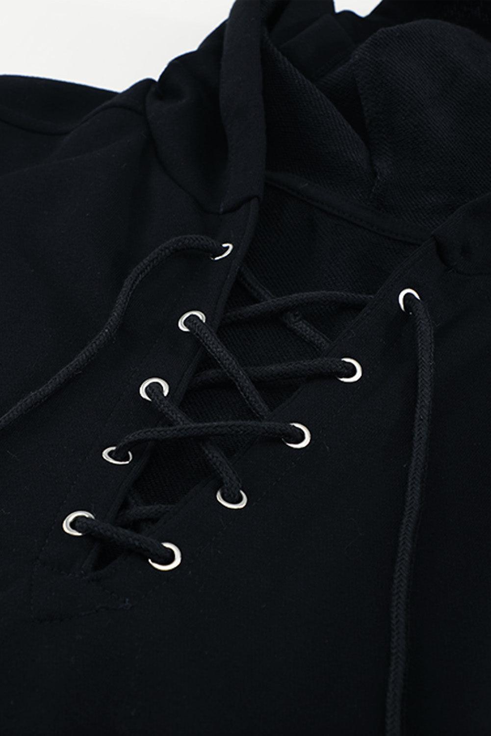 Lace-Up Dropped Shoulder Hoodie BLUE ZONE PLANET