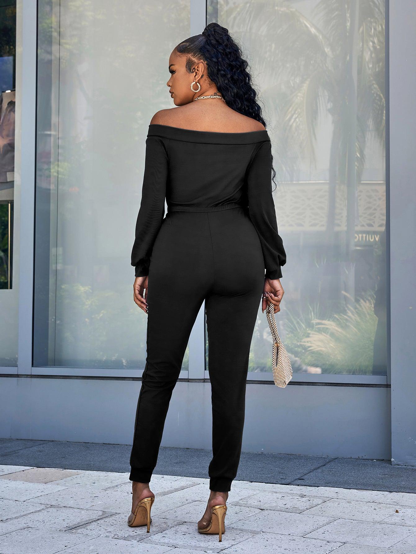 Lace-Up Off-Shoulder Long Sleeve Jumpsuit BLUE ZONE PLANET