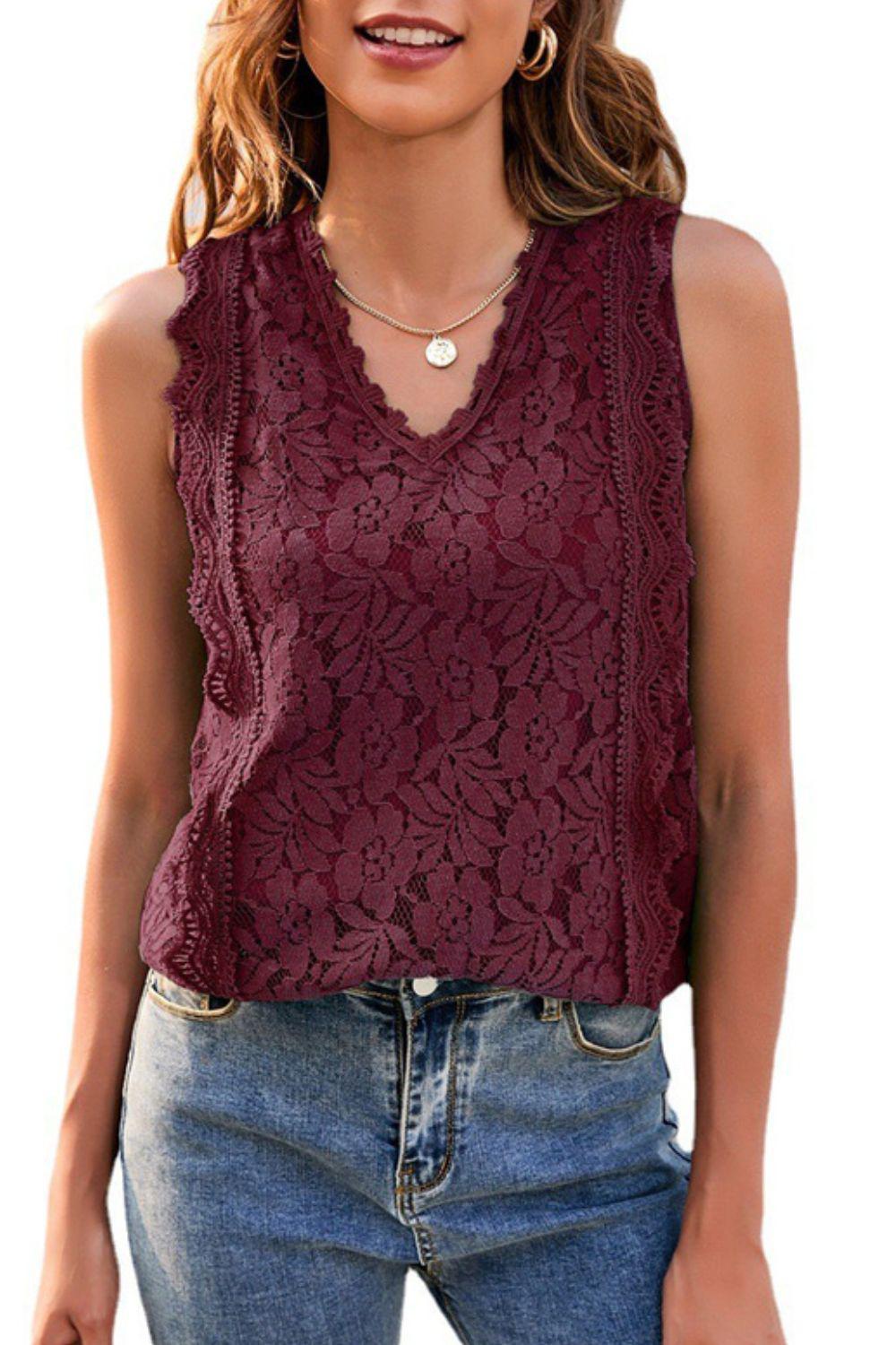 Lace V-Neck Tank BLUE ZONE PLANET