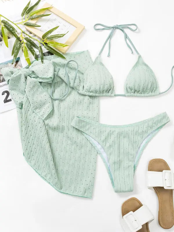 Lace-up textured three-piece bikini BLUE ZONE PLANET