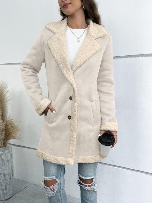 Lapel Collar Teddy Lining Longline Coat BLUE ZONE PLANET