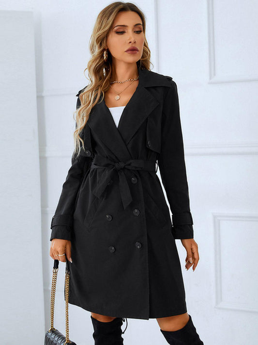 Lapel Collar Tie Belt Double-Breasted Trench Coat BLUE ZONE PLANET
