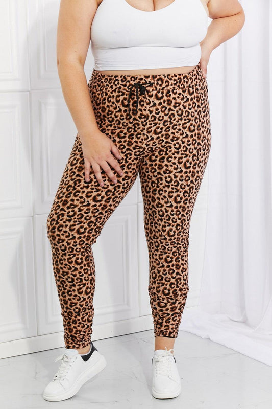Leggings Depot Full Size Spotted Downtown Leopard Print Joggers BLUE ZONE PLANET
