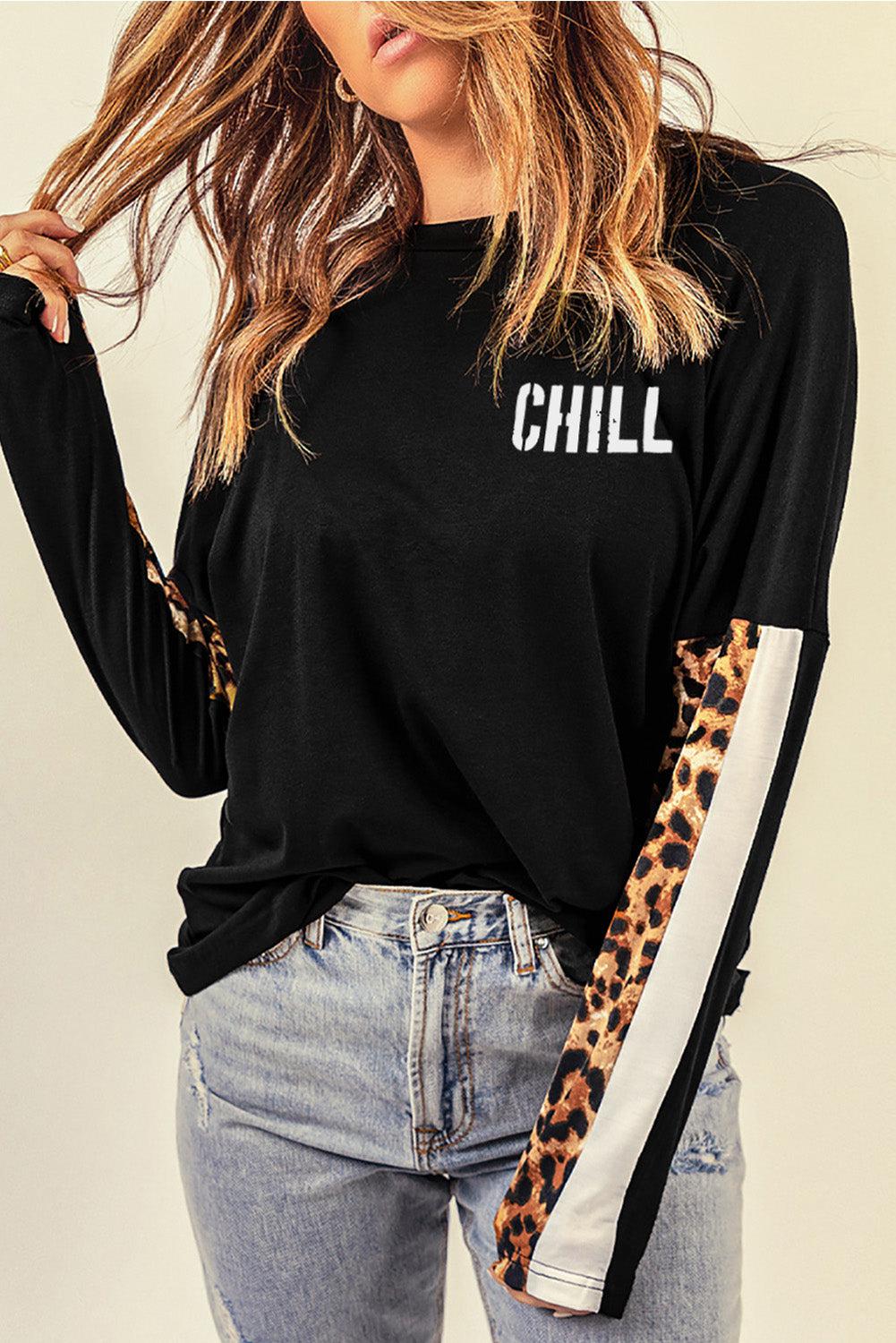 Leopard CHILL Long Sleeve Top-TOPS / DRESSES-[Adult]-[Female]-Black-S-2022 Online Blue Zone Planet