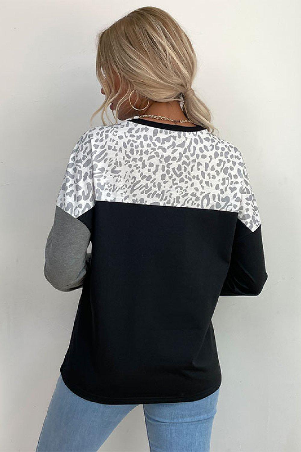 Leopard Color Block Pullover-TOPS / DRESSES-[Adult]-[Female]-Blue Zone Planet