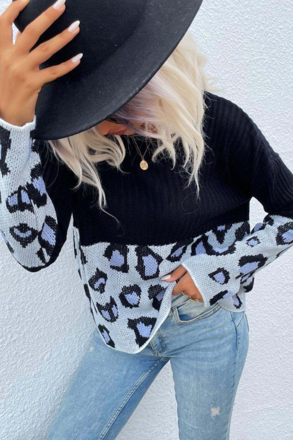 Leopard Color Block Sweater BLUE ZONE PLANET