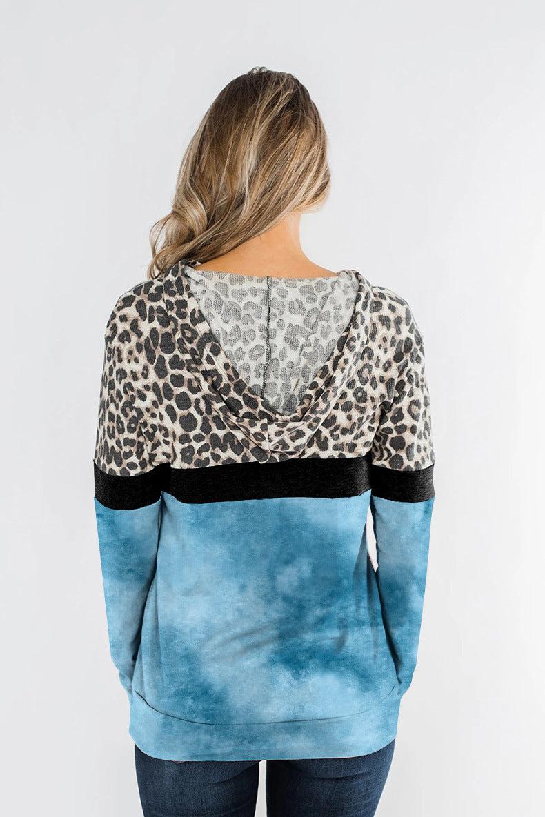 Leopard Color Block Tie-Dye Drawstring Hoodie-TOPS / DRESSES-[Adult]-[Female]-2022 Online Blue Zone Planet