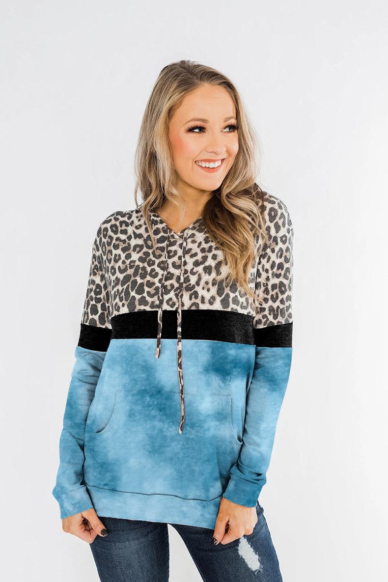Leopard Color Block Tie-Dye Drawstring Hoodie-TOPS / DRESSES-[Adult]-[Female]-Blue-S-2022 Online Blue Zone Planet