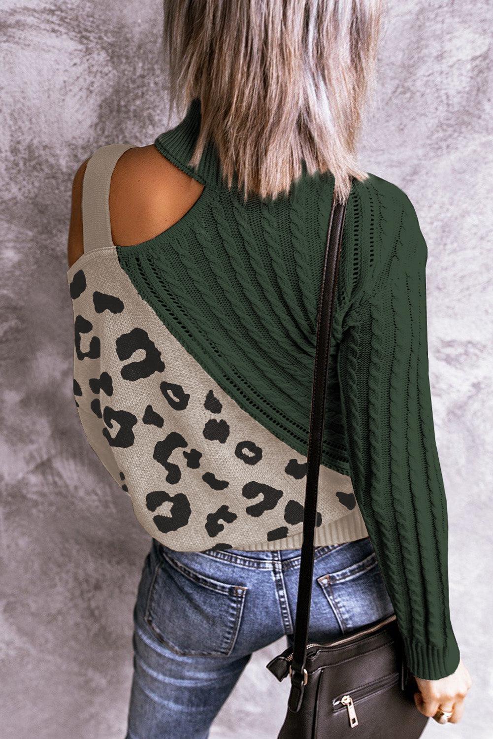 Leopard Color Block Turtleneck Sweater-TOPS / DRESSES-[Adult]-[Female]-2022 Online Blue Zone Planet