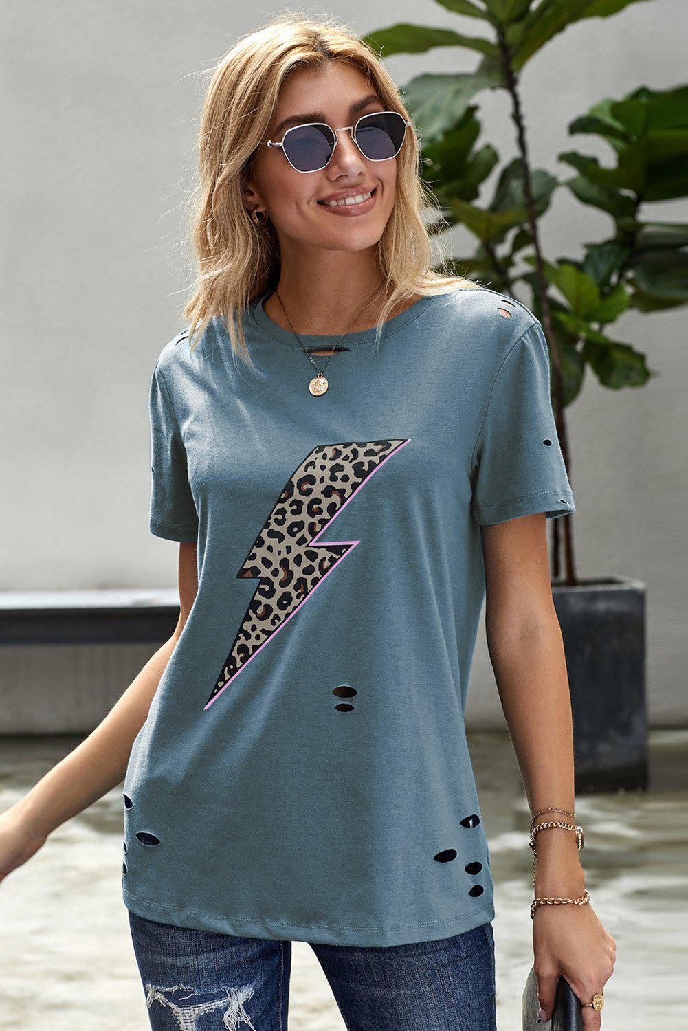 Leopard Lip Distressed T-Shirt BLUE ZONE PLANET