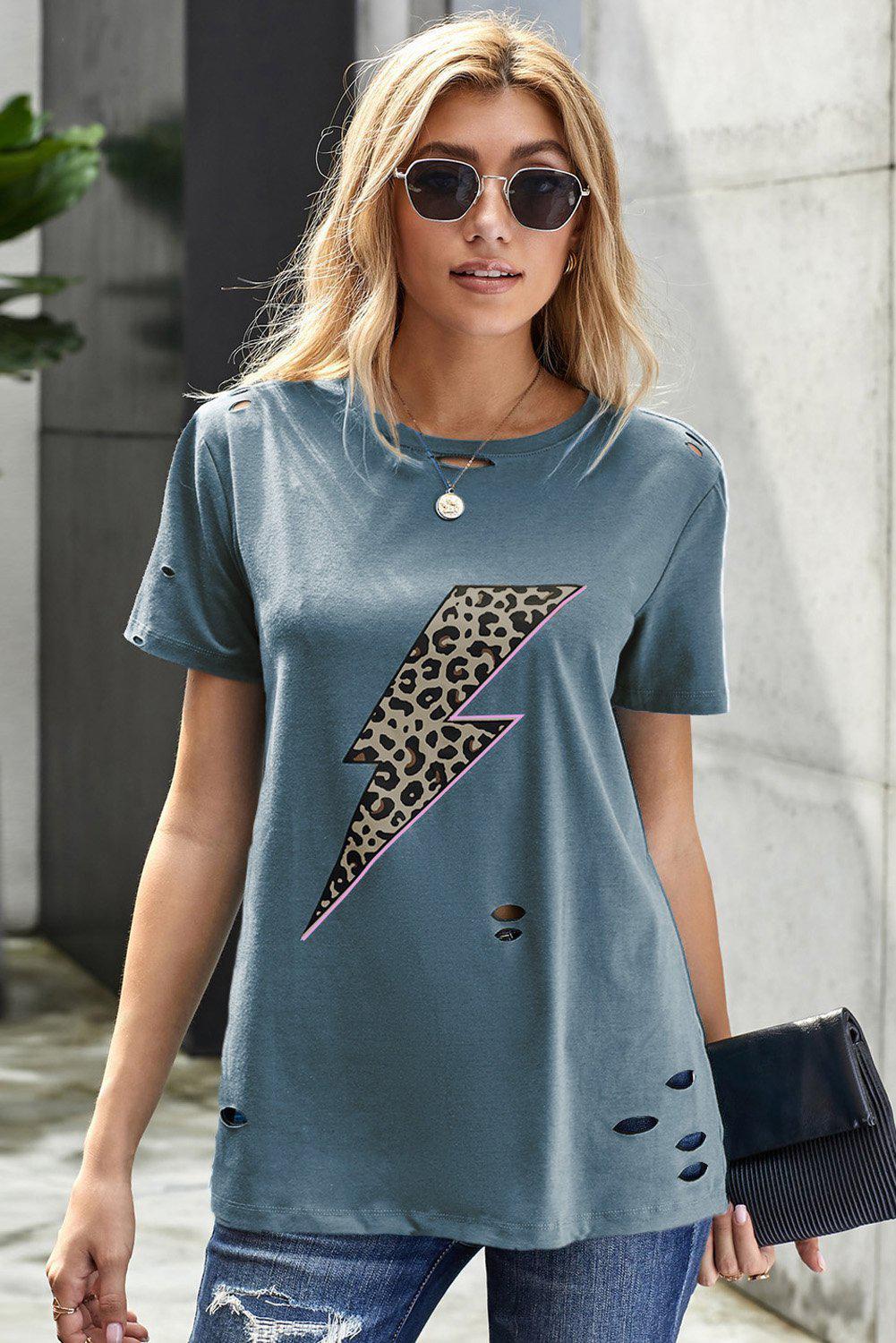 Leopard Lip Distressed T-Shirt BLUE ZONE PLANET