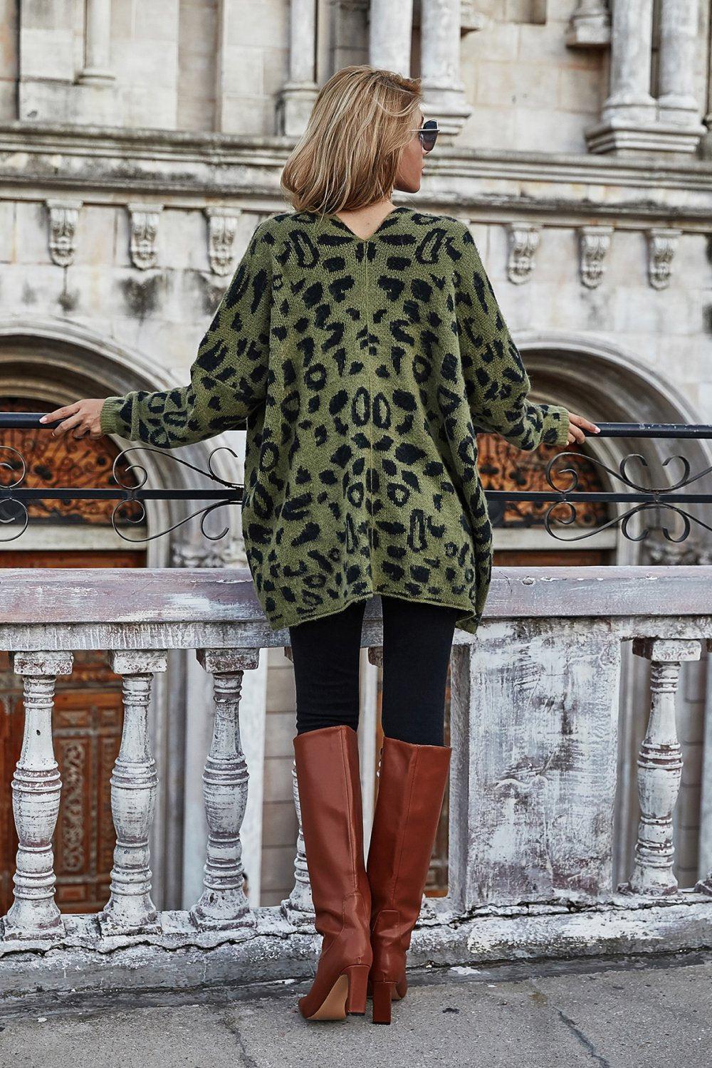 Leopard Longline Cardigan with Pockets BLUE ZONE PLANET