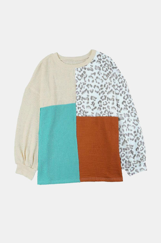 Leopard Patchwork Long Sleeve Top BLUE ZONE PLANET