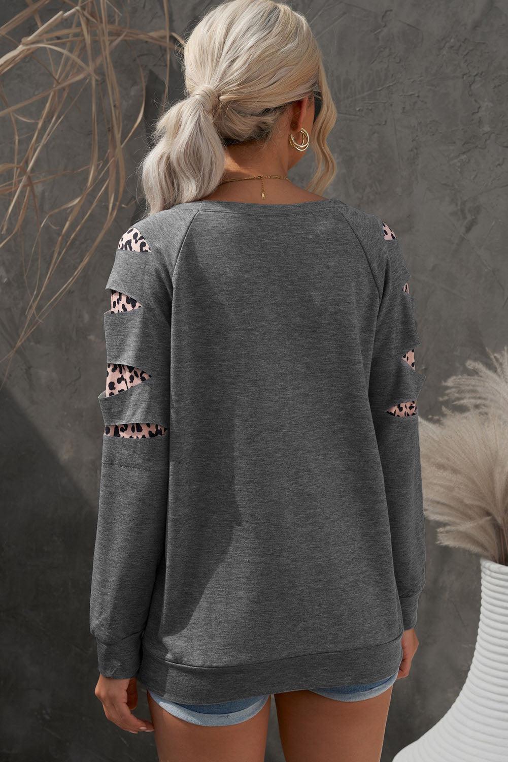 Leopard Patchwork Raglan Sleeve Sweatshirt BLUE ZONE PLANET