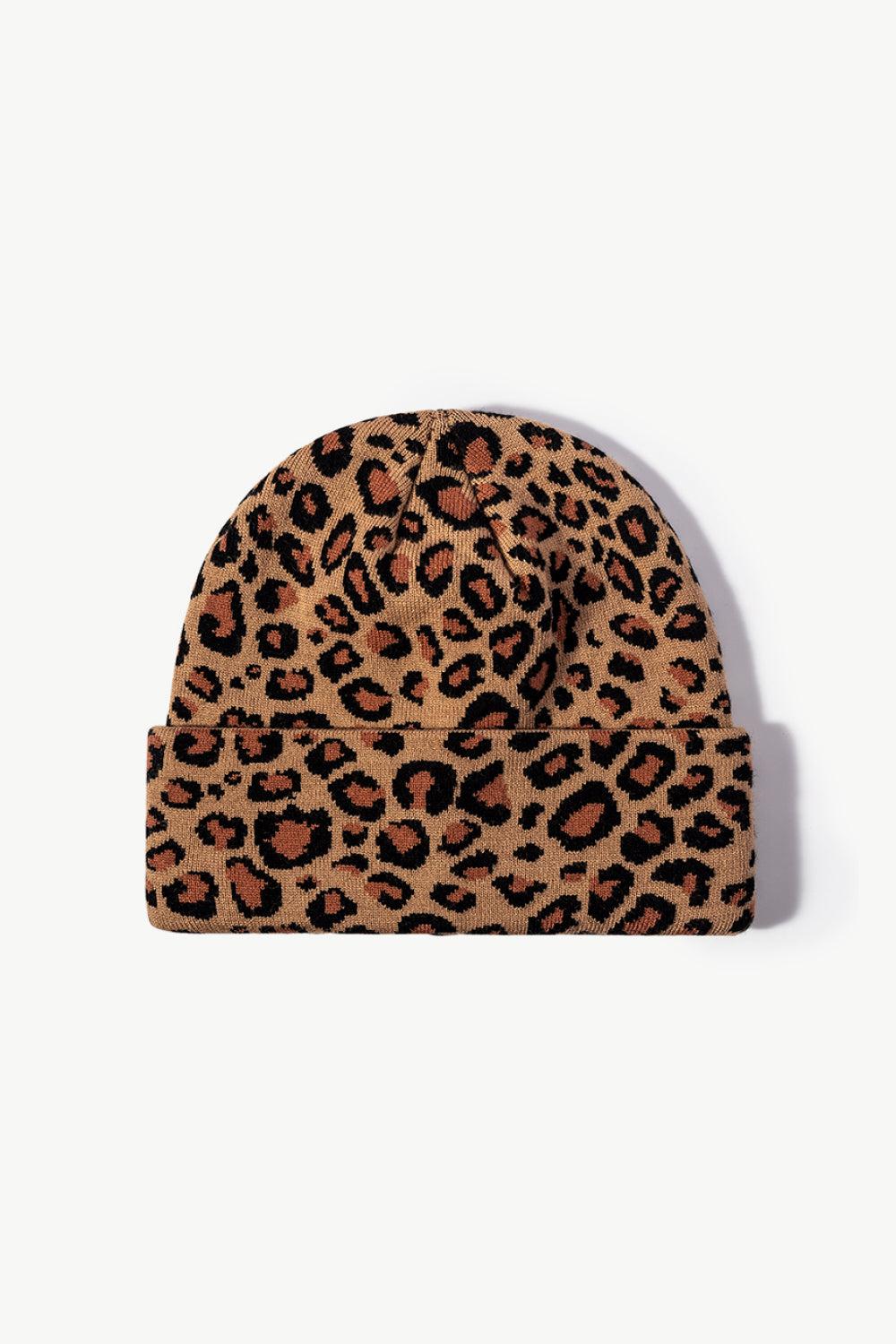 Leopard Pattern Cuffed Beanie-TOPS / DRESSES-[Adult]-[Female]-Brown-One Size-2022 Online Blue Zone Planet
