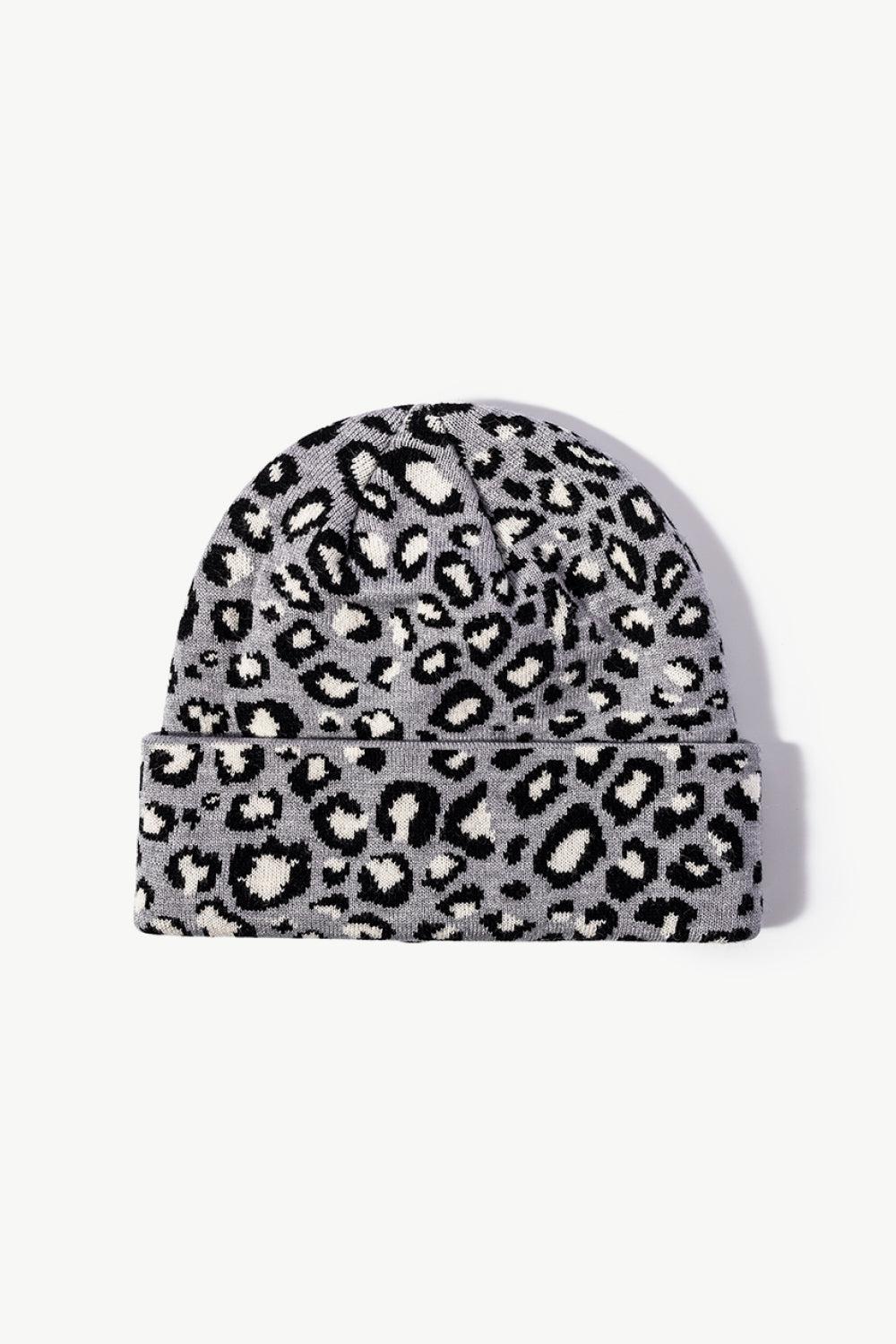 Leopard Pattern Cuffed Beanie-TOPS / DRESSES-[Adult]-[Female]-Gray-One Size-2022 Online Blue Zone Planet