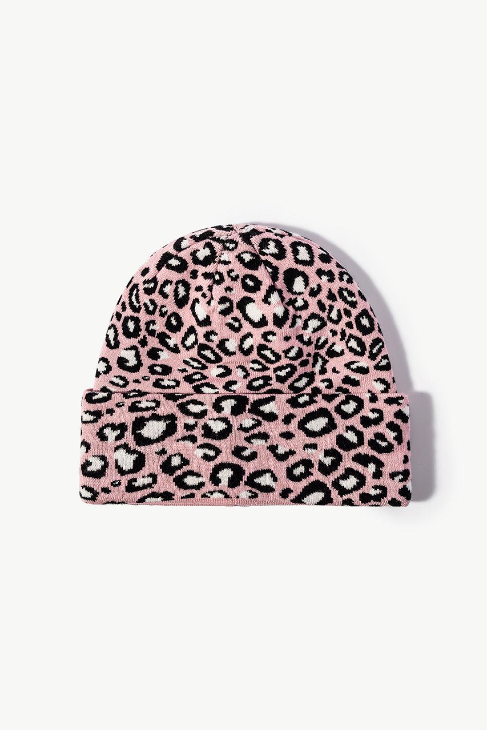 Leopard Pattern Cuffed Beanie-TOPS / DRESSES-[Adult]-[Female]-Pink-One Size-2022 Online Blue Zone Planet