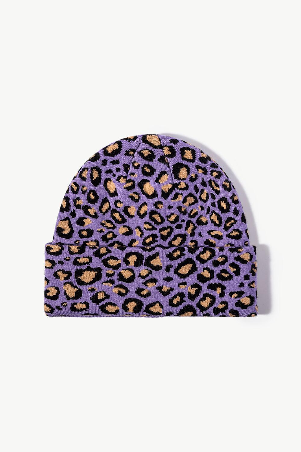 Leopard Pattern Cuffed Beanie-TOPS / DRESSES-[Adult]-[Female]-Purple-One Size-2022 Online Blue Zone Planet