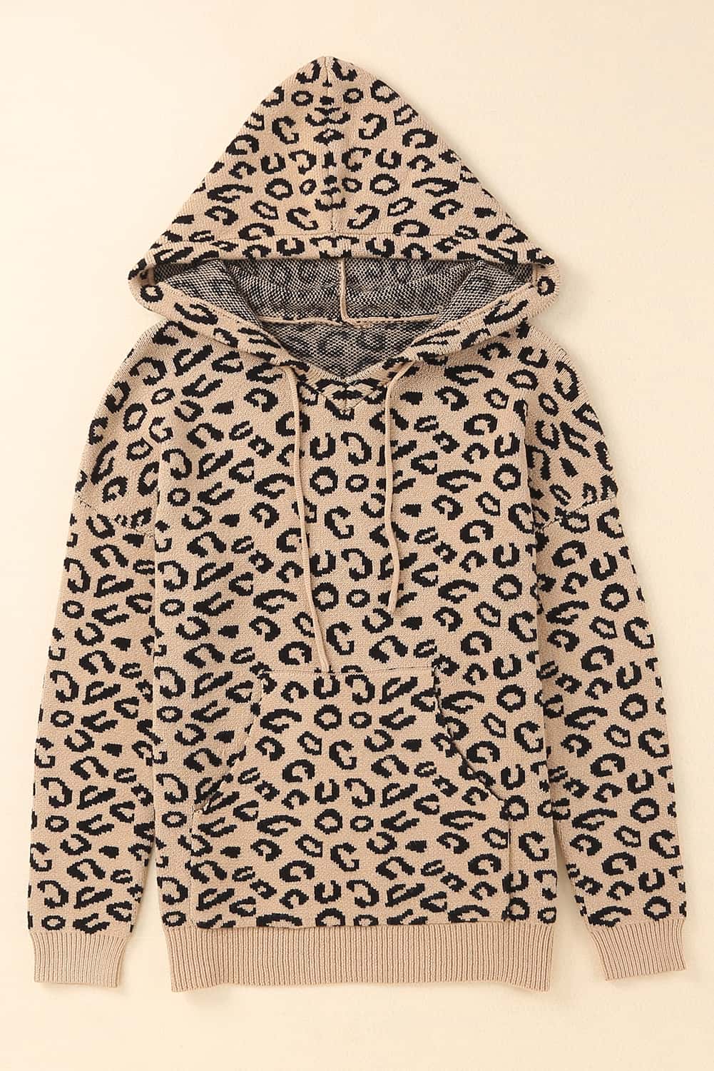 Leopard Print Drawstring Hooded Sweater BLUE ZONE PLANET