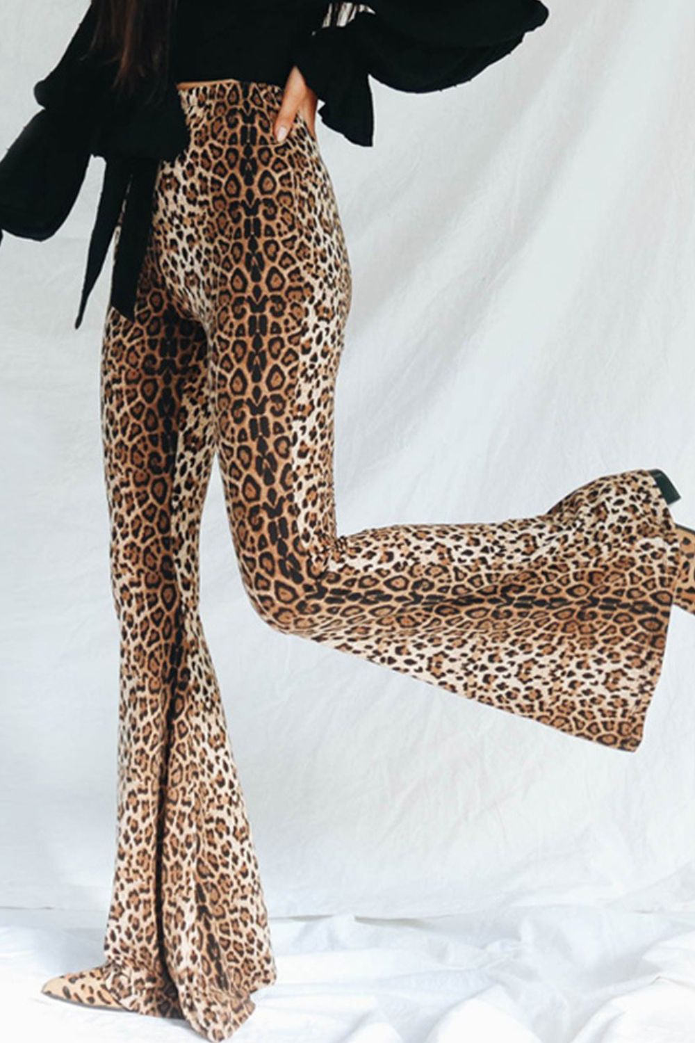 Leopard Print Flare Leg Pants BLUE ZONE PLANET