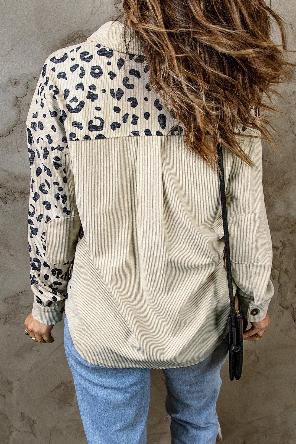 Leopard Print Pocketed Corduroy Jacket-TOPS / DRESSES-[Adult]-[Female]-2022 Online Blue Zone Planet