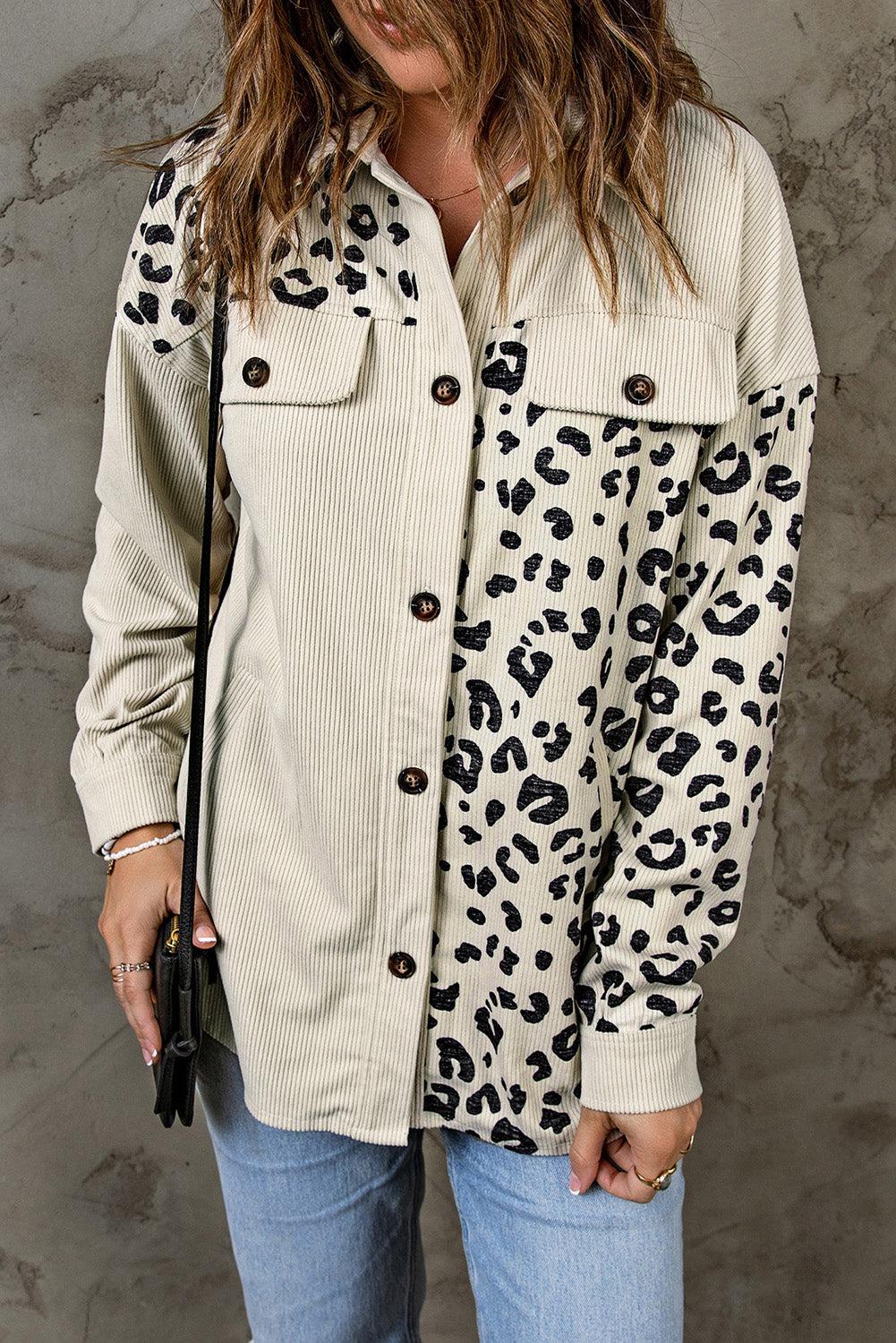 Leopard Print Pocketed Corduroy Jacket-TOPS / DRESSES-[Adult]-[Female]-Ivory-S-2022 Online Blue Zone Planet