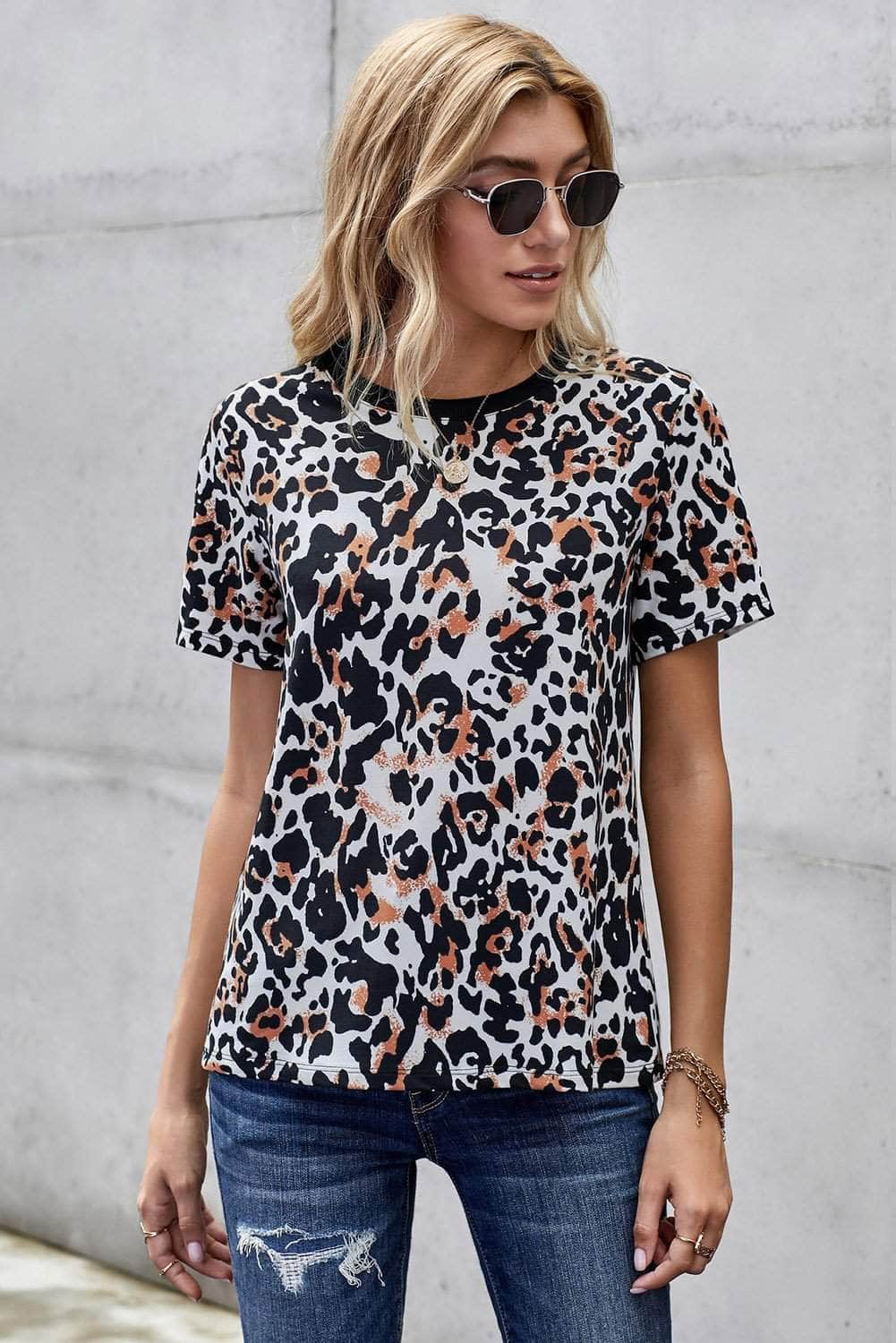 Leopard Print T-Shirt-TOPS / DRESSES-[Adult]-[Female]-White Leopard-S-Blue Zone Planet