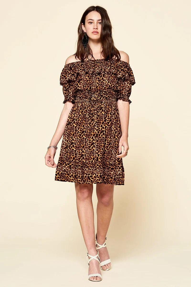 Leopard Printed Woven Dress Blue Zone Planet