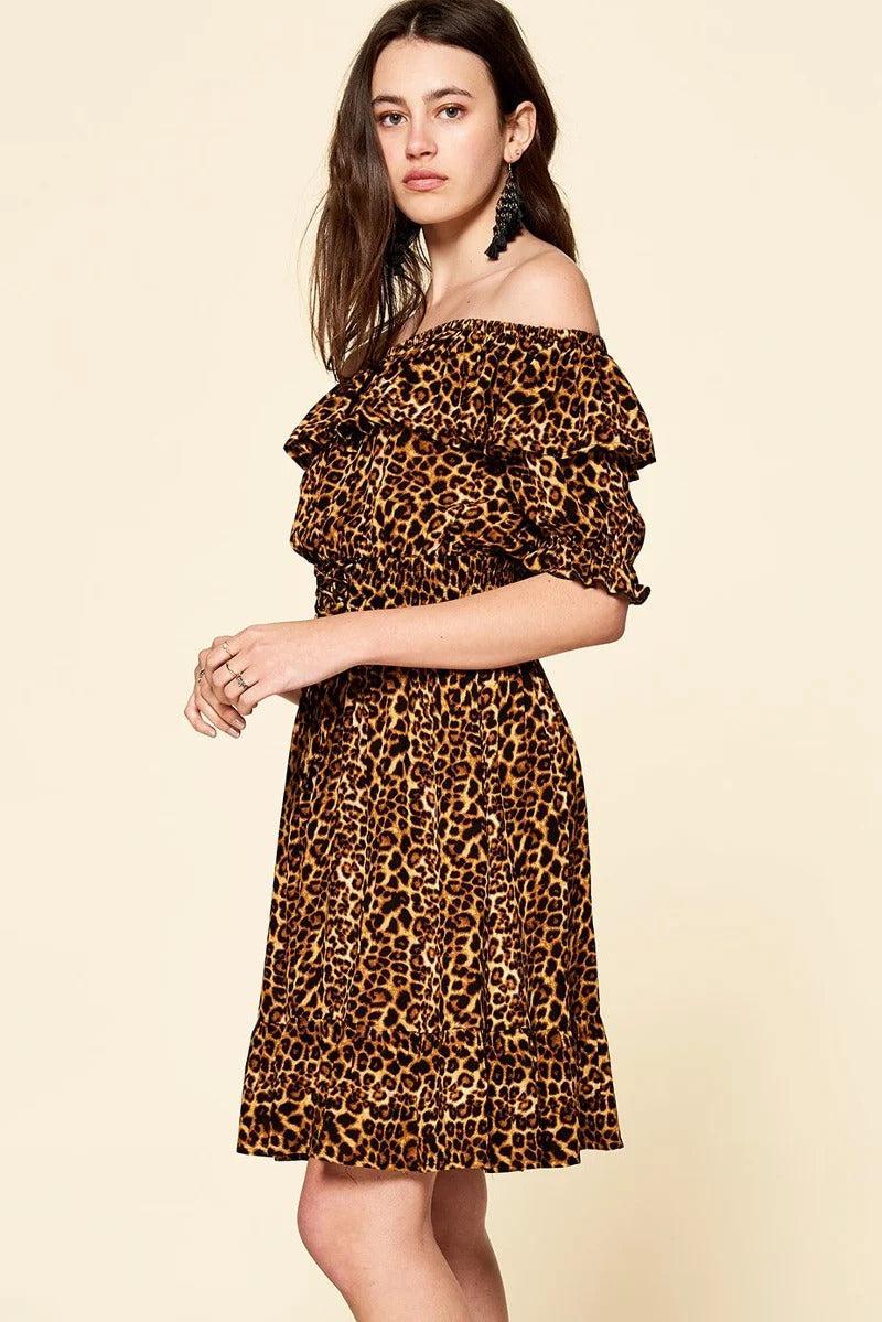Leopard Printed Woven Dress Blue Zone Planet