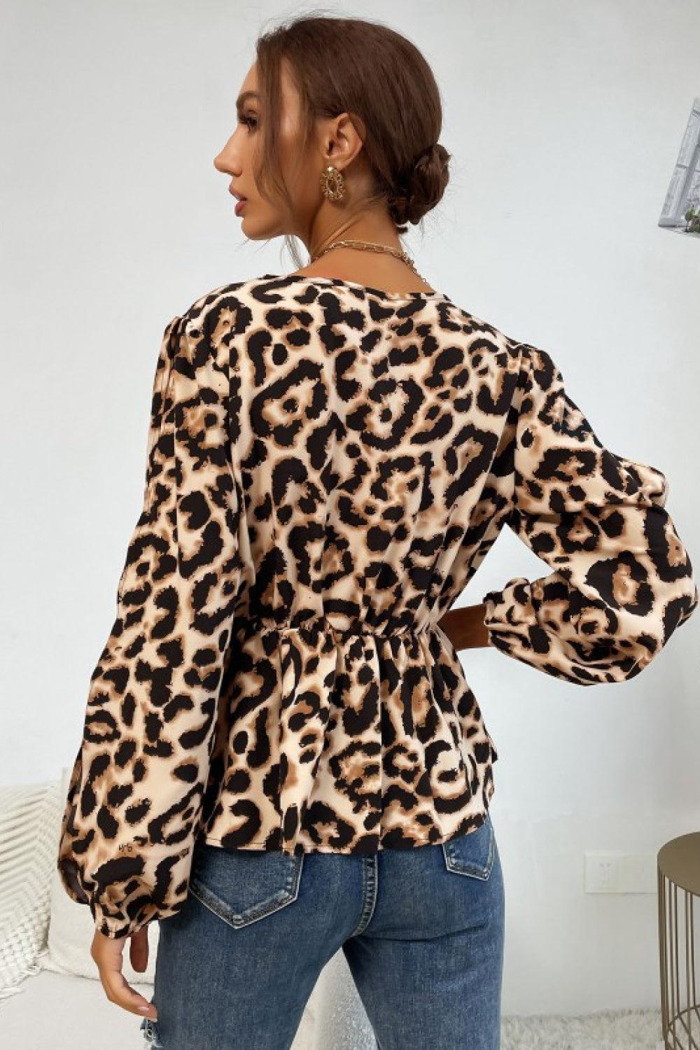 Leopard Puff Sleeve Blouse-TOPS / DRESSES-[Adult]-[Female]-Blue Zone Planet