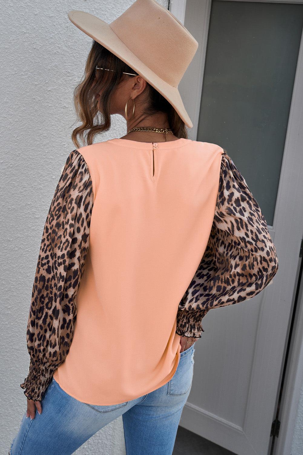Leopard Puff Sleeve Spliced Top-TOPS / DRESSES-[Adult]-[Female]-Blue Zone Planet