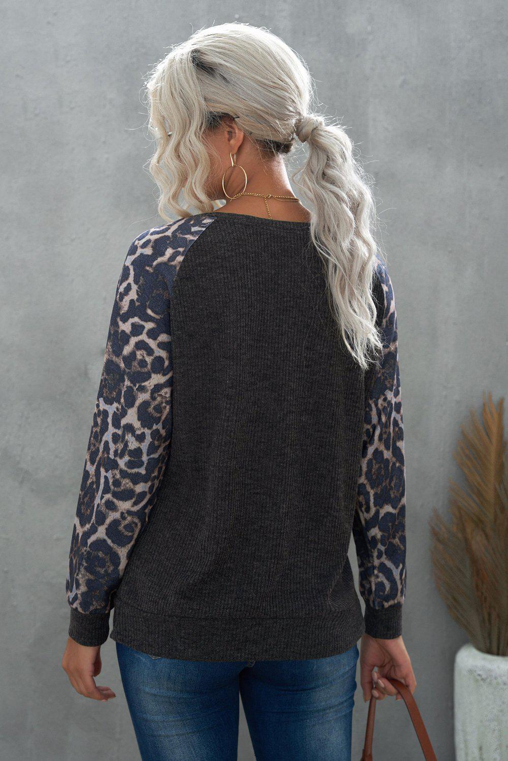 Leopard Raglan Sleeve Tee-TOPS / DRESSES-[Adult]-[Female]-Blue Zone Planet