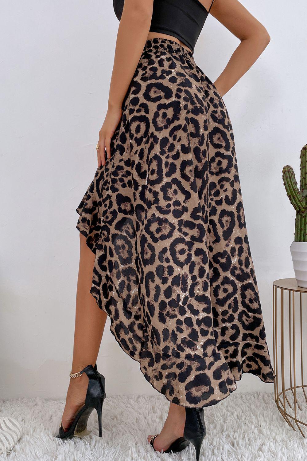 Leopard Ruffle Hem High-Low Skirt BLUE ZONE PLANET