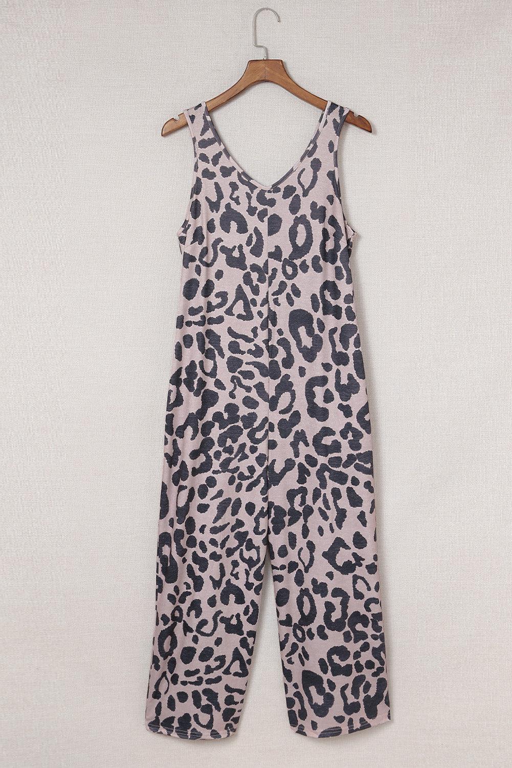 Leopard Sleeveless Wide Leg Jumpsuit-TOPS / DRESSES-[Adult]-[Female]-Leopard-S-Blue Zone Planet